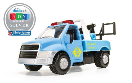Diecast Tow Truck with articulating towing arm, durable for play, perfect for collectors and vehicle enthusiasts.