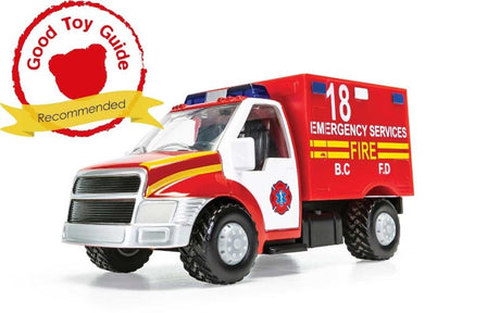 Diecast Rescue Fire Truck with intricate details, perfect for imaginative play and built for durability in outdoor adventures.