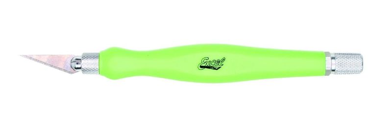 K-27 Rubber Grip Knife #1 in green, featuring ergonomic grip and safety cap for precision cutting in various materials.