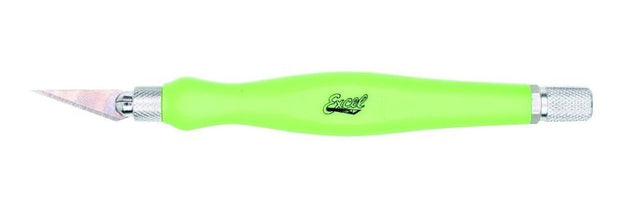 K-27 Rubber Grip Knife #1 in green, featuring ergonomic grip and safety cap for precision cutting in various materials.
