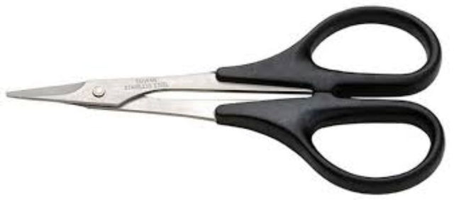 Straight stainless steel scissors with soft grip, perfect for precise cutting of polycarbonate and various lightweight materials.