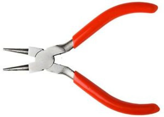 5-inch round nose pliers with ergonomic grip, ideal for jewelry making and precise wire bending, made from high-quality carbon steel.