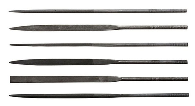 Set of 6 needle files in various shapes, crafted from durable steel for DIY and craft precision projects.