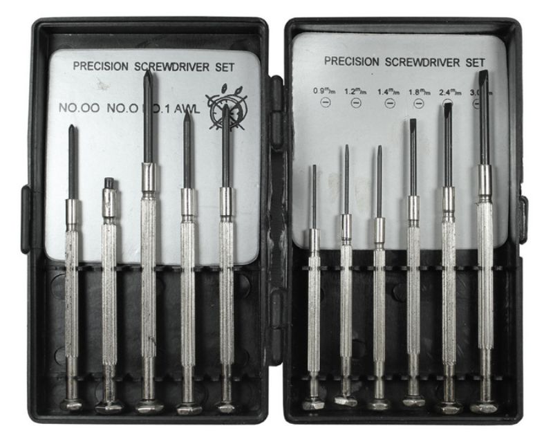 11-piece mini tool set with screwdrivers, needle point, and magnet, designed for precision crafting and repairs.