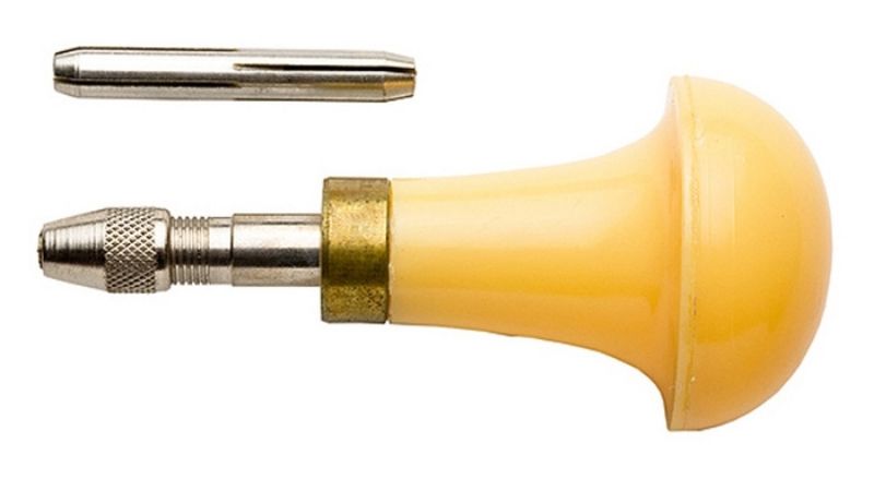 Mushroom Pin Vise in hand, perfect for precision drilling with reversible collet for #50 to #80 drill sizes.