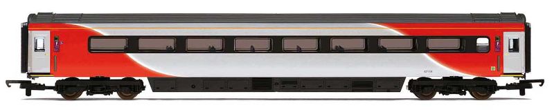 Hornby LNER Mk3 TSD Coach F model showcasing detailed features like secondary air suspension and aerodynamic skirting.