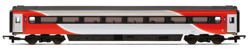 Hornby LNER Mk3 TSO Coach C model, 1/76 scale, showcasing iconic British rail design, perfect for enhancing model railway layouts.