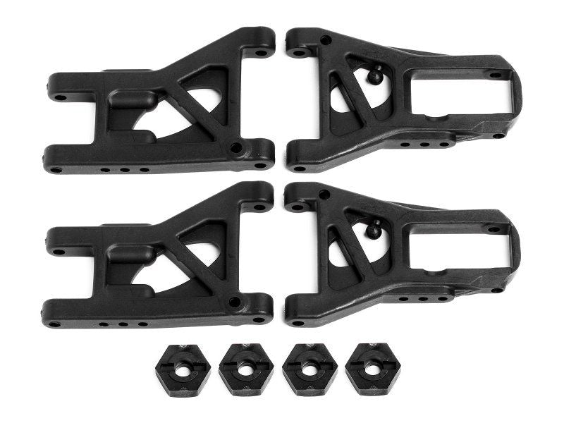 High-quality RS4 3 Drift Suspension Arm Set (4) enhances RC vehicle handling and stability for optimal drifting performance.