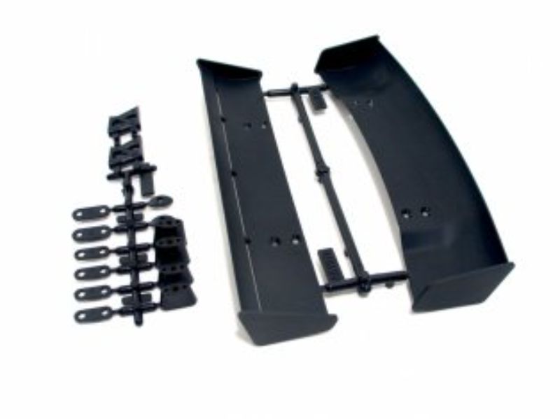 Set of 2 molded wings for 1/10 RC cars, enhancing aerodynamics and stability without painting, compatible with HPI bodies.