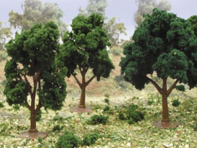 JJT Model Scenery Green Deciduous Trees, 1.5-2 inches, pack of 10, ideal for enhancing dioramas and model landscapes.