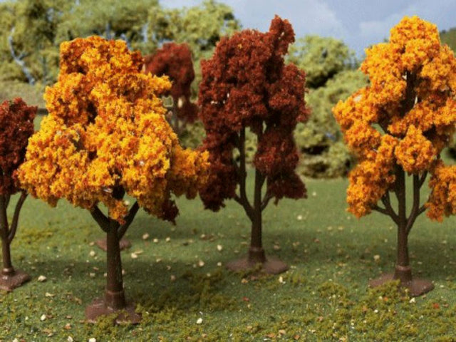 Autumn Deciduous trees, 2-3 inches tall, showcasing vibrant fall colors for realistic model landscapes. Set of 10.