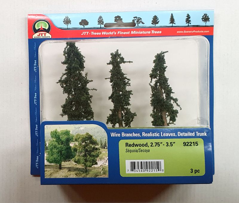 Three intricately crafted redwood trees (70-89mm) ideal for enhancing model landscapes and dioramas with realism.
