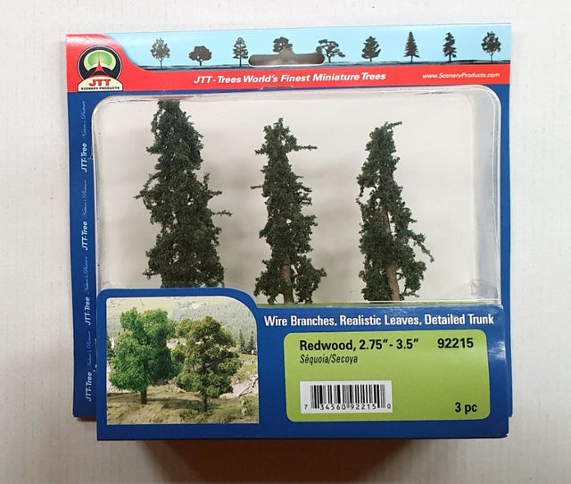 Three intricately crafted redwood trees (70-89mm) ideal for enhancing model landscapes and dioramas with realism.