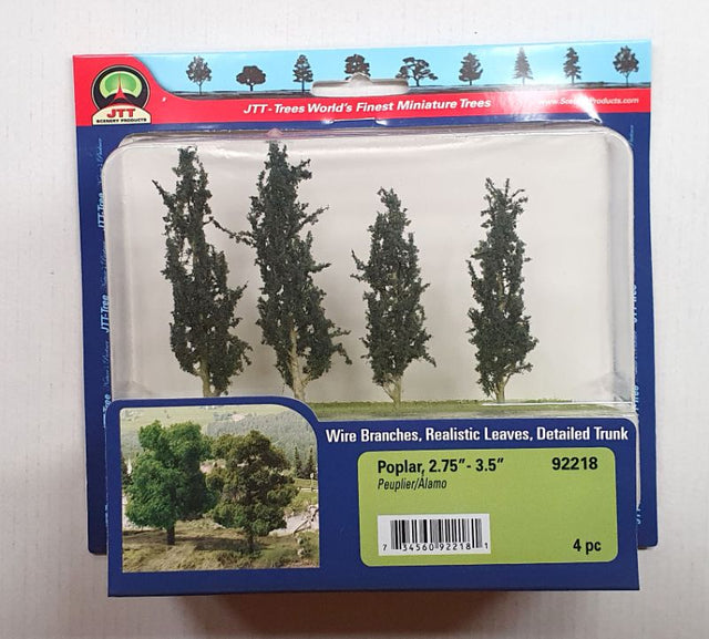 Realistic JJT Poplar Trees, 70-89mm, pack of 3, perfect for enhancing models and dioramas with natural foliage.