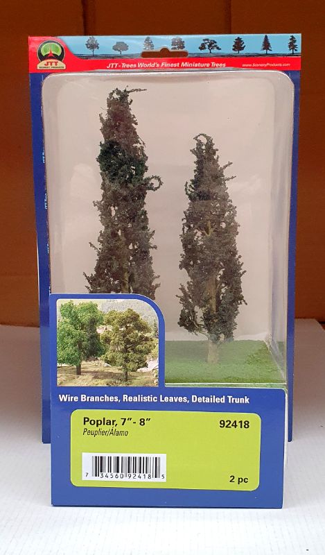 Realistic JJT Poplar Tree, 177-203mm, perfect for dioramas and model landscapes, featuring detailed foliage and textured bark.