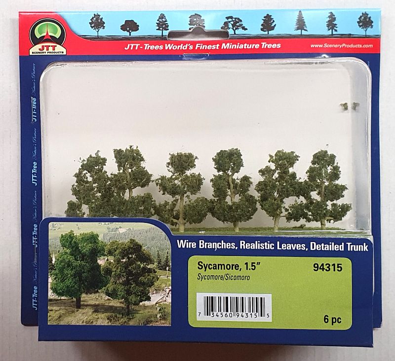 Vibrant 38.1mm sycamore trees set of 6, perfect for dioramas and model landscapes with intricate detailing and durability.