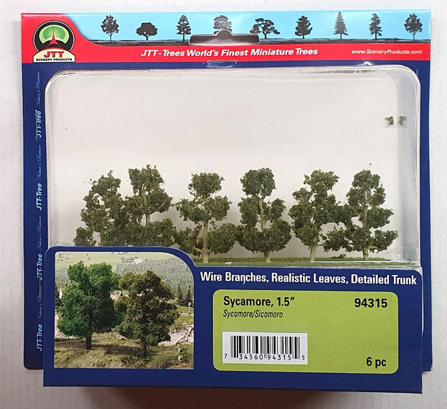 Vibrant 38.1mm sycamore trees set of 6, perfect for dioramas and model landscapes with intricate detailing and durability.