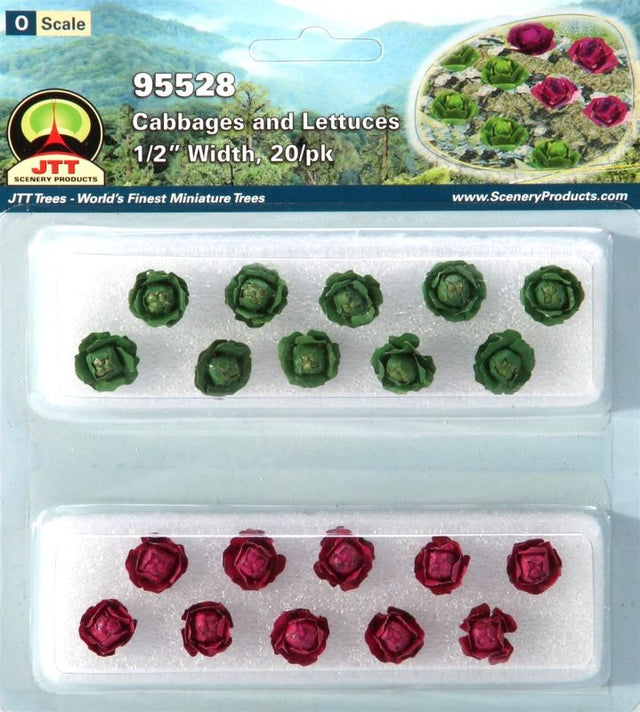 Realistic 12mm cabbage lettuce models in a 20-pack, perfect for enhancing O scale dioramas and railway layouts.