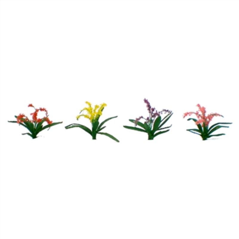 Colorful 10mm flower plants set (30) for HO scale model railways, perfect for enhancing dioramas with vibrant details.