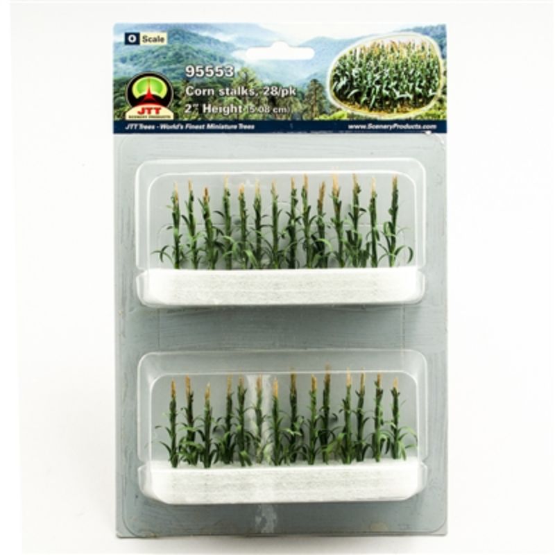 Realistic 50mm corn stalks for O Scale models, perfect for enhancing dioramas and railway layouts with vibrant greenery.