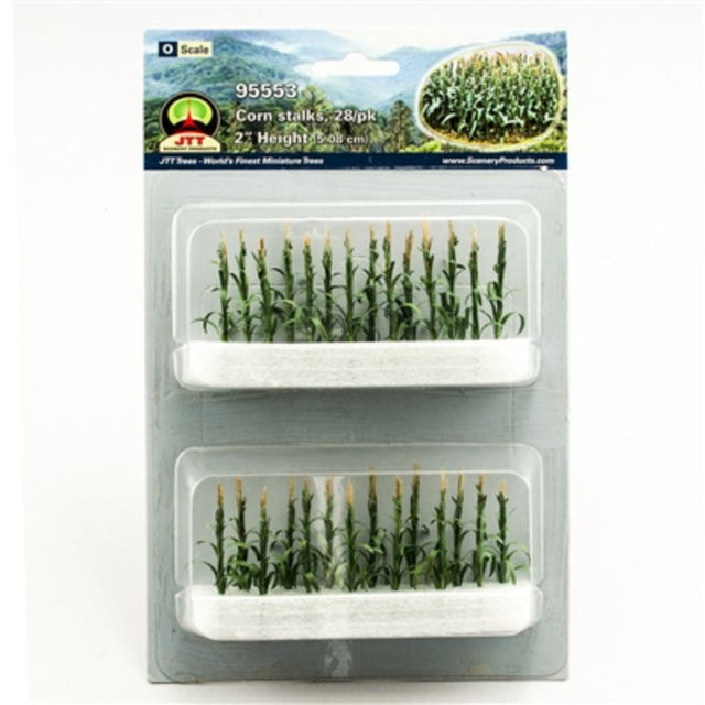 Realistic 50mm corn stalks for O Scale models, perfect for enhancing dioramas and railway layouts with vibrant greenery.