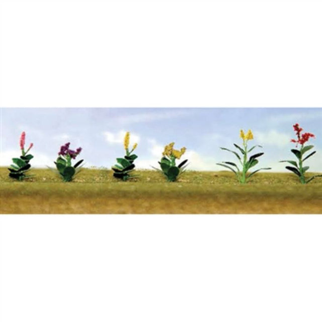 Vibrant set of 12 realistic flower plants for HO scale model railways, enhancing landscapes with true-to-life colors.