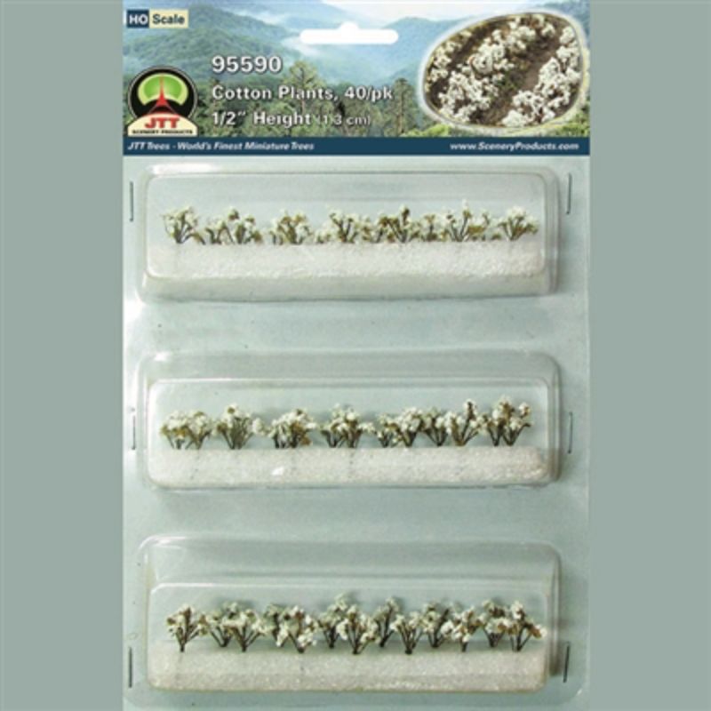 Detailed HO scale cotton plants set (40) ideal for enhancing model railway landscapes with realistic texture and vibrant detail.