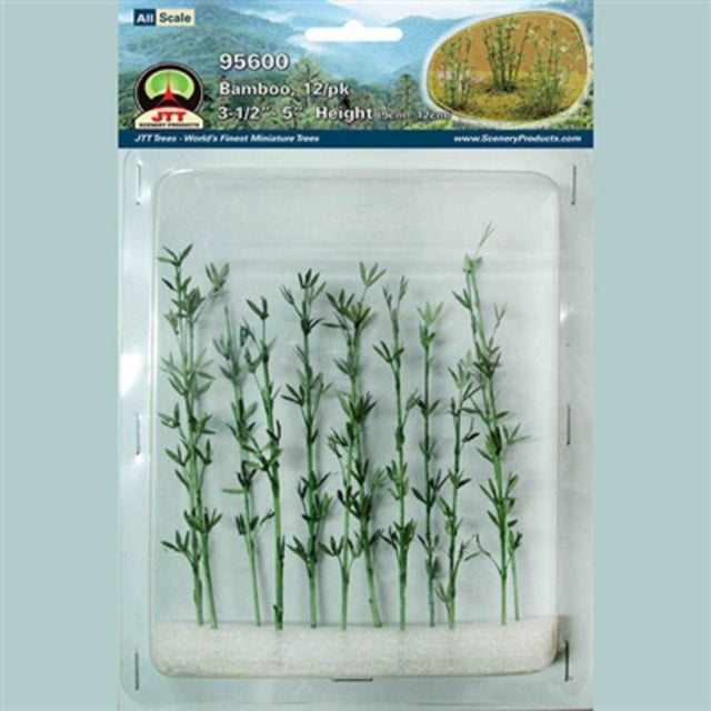 Realistic bamboo models for HO/O scale train layouts, featuring 12 eco-friendly pieces to enhance dioramas and scenery.