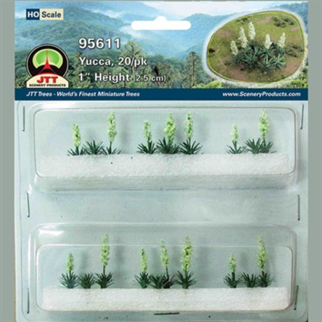 Realistic set of 20 HO scale Yucca plants, perfect for enhancing desert scenes in model railroads and dioramas.