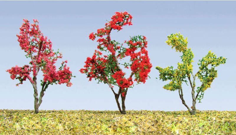 Colorful 19-25mm flower trees for model scenery, perfect for dioramas and scale models, pack of 30 premium miniature trees.