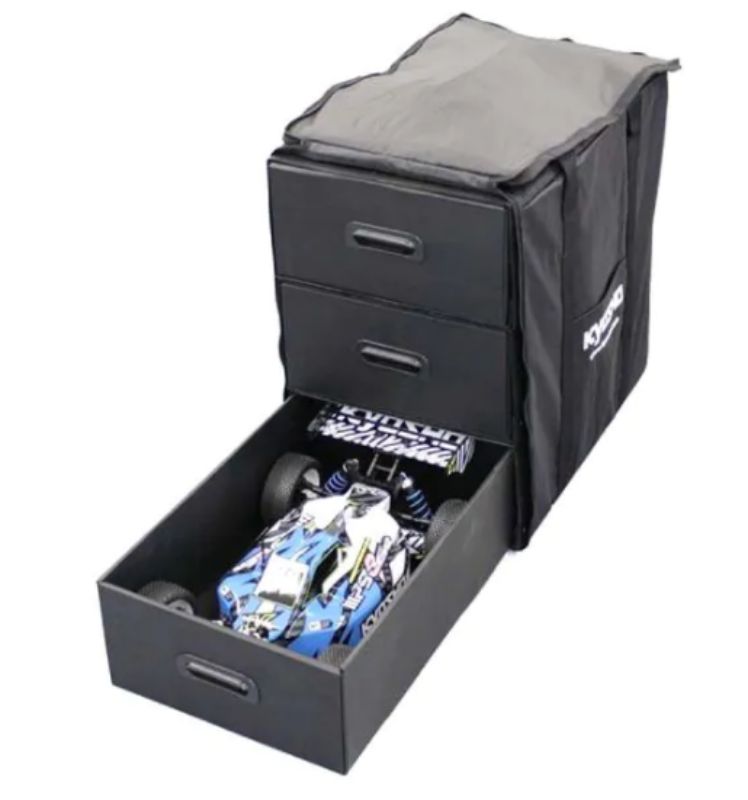 Durable large carry bag designed for 1/8 scale RC vehicles, featuring organized compartments and adjustable straps.