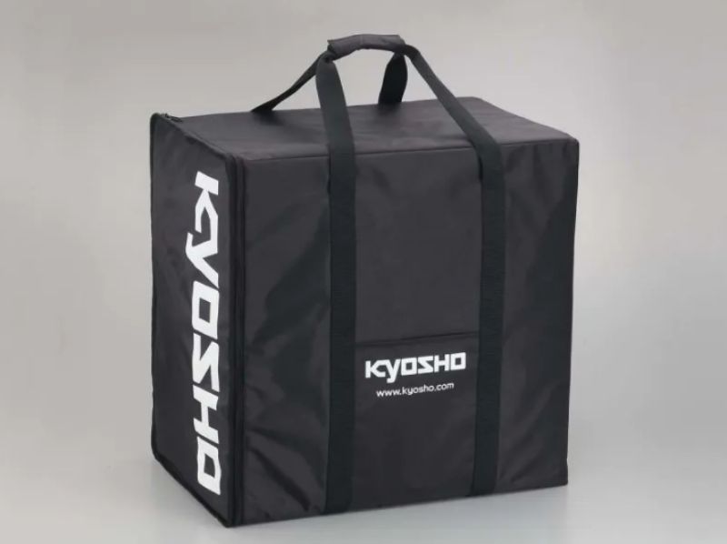 Large carry bag for 1/8 RC vehicles with protective compartments, padded handles, and Kyosho logo.