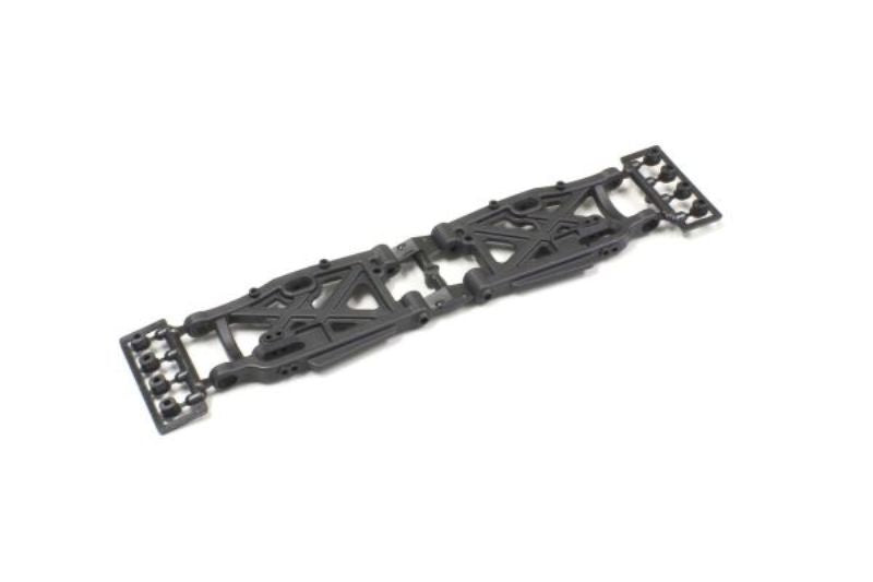 Durable left and right lower suspension arms for Kyosho MP9, enhancing handling, stability, and performance in RC racing.
