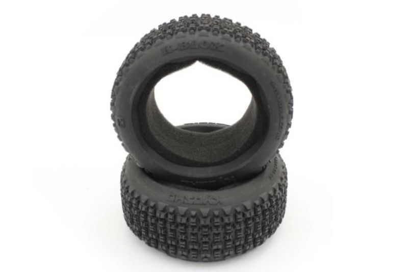 High-quality Kyosho 1/8 K Blox Tyres for RC cars, featuring durable rubber, unique tread for grip, and performance upgrade.