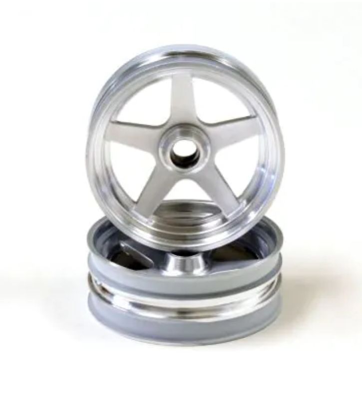 Kyosho Beetle FR Rims in Satin Chrome, designed for RC vehicles, enhancing performance and aesthetics with durability.