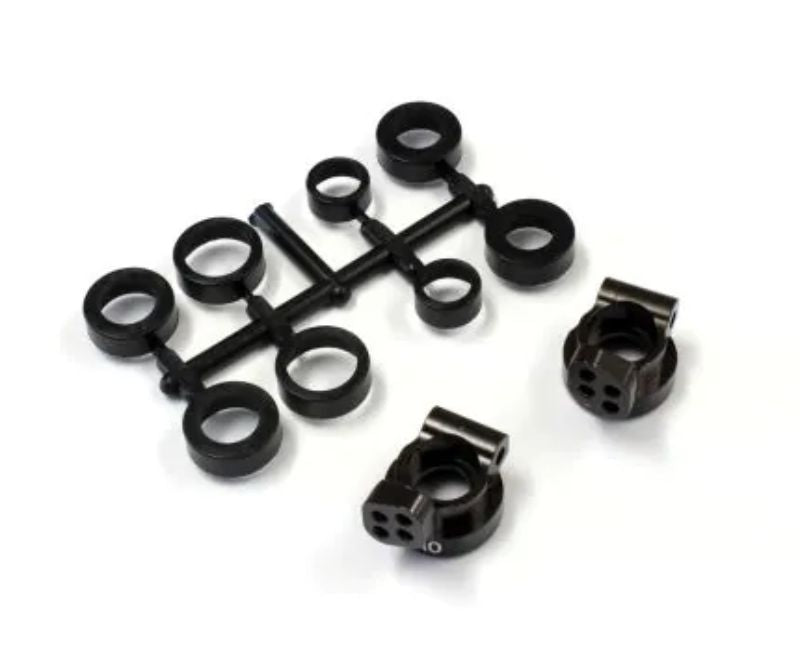 Kyosho 1/10 V2 aluminum rear hubs, 0-degree design for enhanced durability, stability, and performance in RC vehicles.