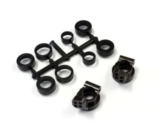 Kyosho 1/10 V2 aluminum rear hubs, 0-degree design for enhanced durability, stability, and performance in RC vehicles.