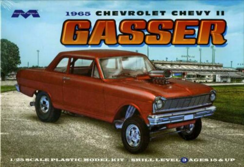 Detailed 1/25 scale model kit of the iconic '65 Chevy II Gasser, perfect for car enthusiasts and collectors.