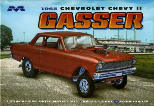 Detailed 1/25 scale model kit of the iconic '65 Chevy II Gasser, perfect for car enthusiasts and collectors.