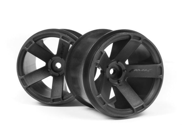 Radio Control QntmXT Black wheel, 2.8in diameter, 62mm width, designed for precision maintenance of RC vehicles.