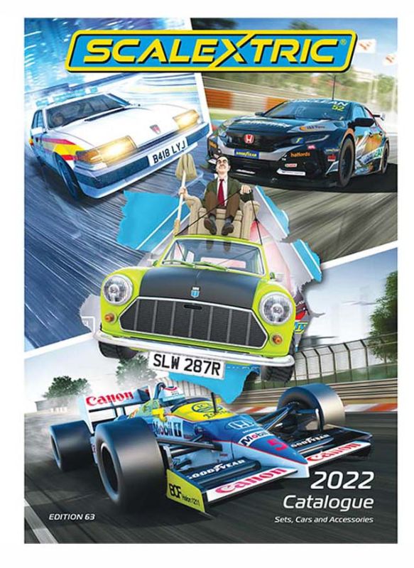 Scalextric 2022 Catalogue showcasing slot cars, tracks, and accessories for collectors and racing enthusiasts.