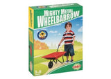 Colorful metal wheelbarrow for kids, featuring sturdy grips, a rubber wheel, and a 25kg capacity for outdoor adventures.