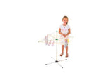 Sturdy metal clothesline for kids, includes pegs and rotating arms for realistic laundry role play, 65x65 cm size.