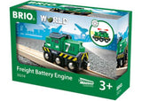 Brightly colored BRIO BO Freight Battery Engine with headlights, featuring forward, stop, and reverse functions for interactive play.