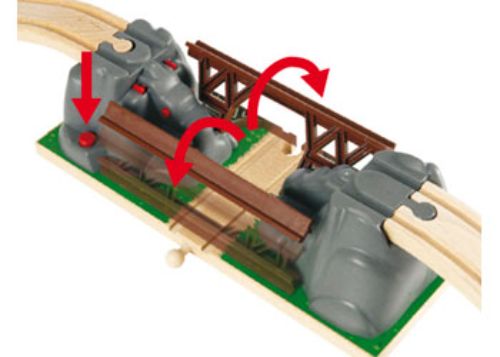 BRIO Bridge - Collapsing Bridge with three pieces, features a button for dramatic collapse and two ascending tracks for creative play.