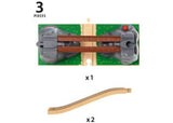 A wooden collapsing bridge set with two ascending tracks, encouraging imaginative play and problem-solving for kids aged 3 and up.