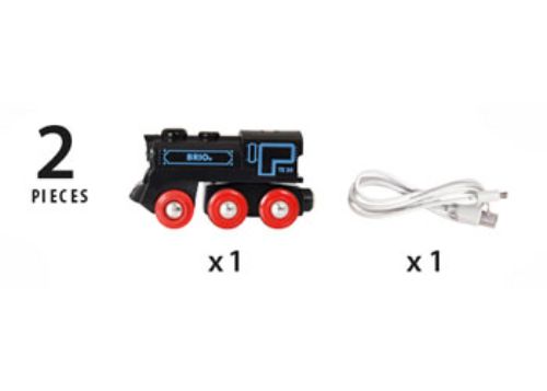 BRIO Train rechargeable engine in black with front lamp and mini USB charging for endless imaginative play.