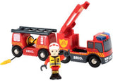 BRIO Emergency Fire Engine with detachable hose, sirens, and vibrant colors, perfect for imaginative rescue play.