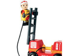 BRIO Emergency Fire Engine set with detachable hose wagon, realistic sirens, and vibrant colors for imaginative play.