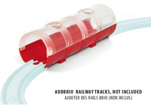 Colorful BRIO Train set featuring a steam train and a transparent tunnel, designed for imaginative and educational play.